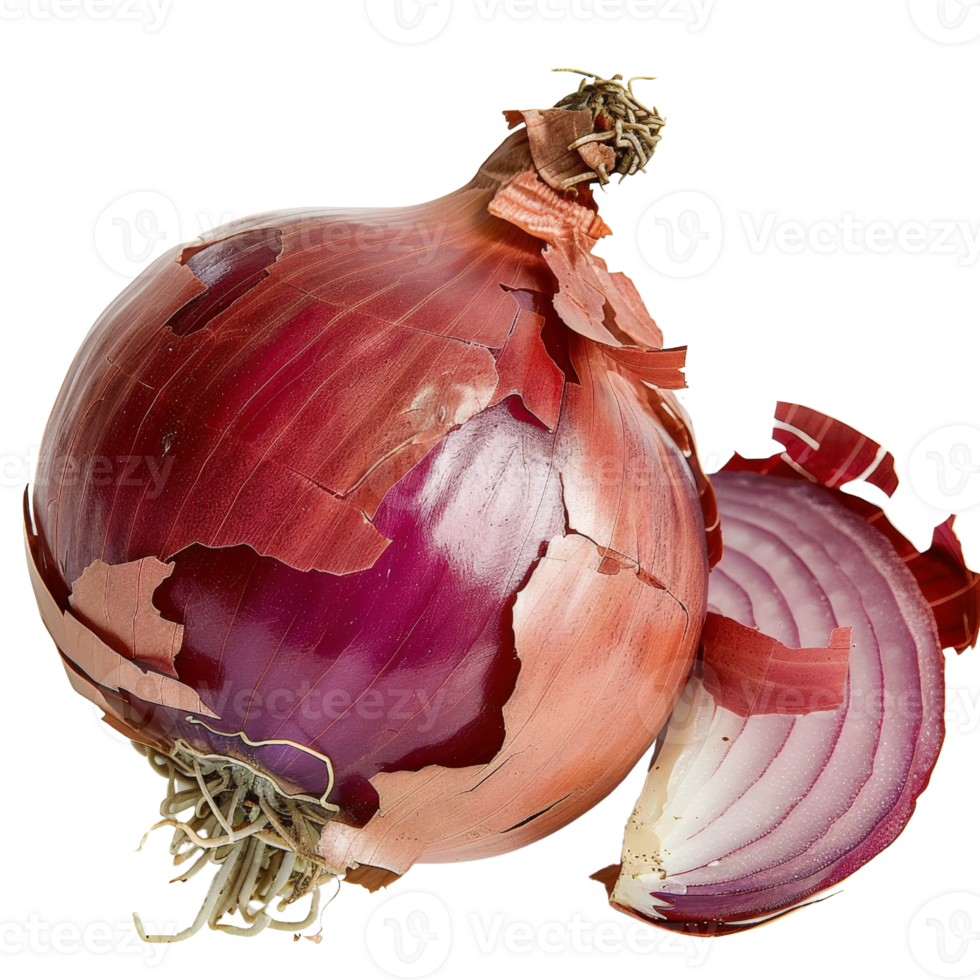 Fresh Red Onion with Skin and Sliced Segment on White Background for Culinary and Health Concepts png