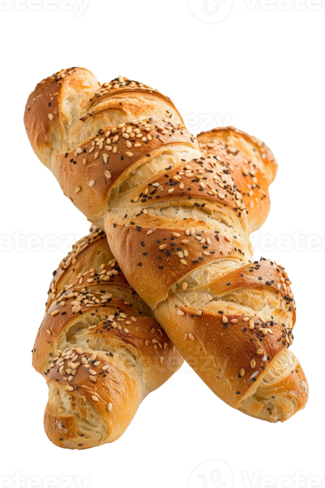 Freshly Baked Flaky Pastries with Sesame Seeds on a White Background Ideal for Culinary and Food Photography png