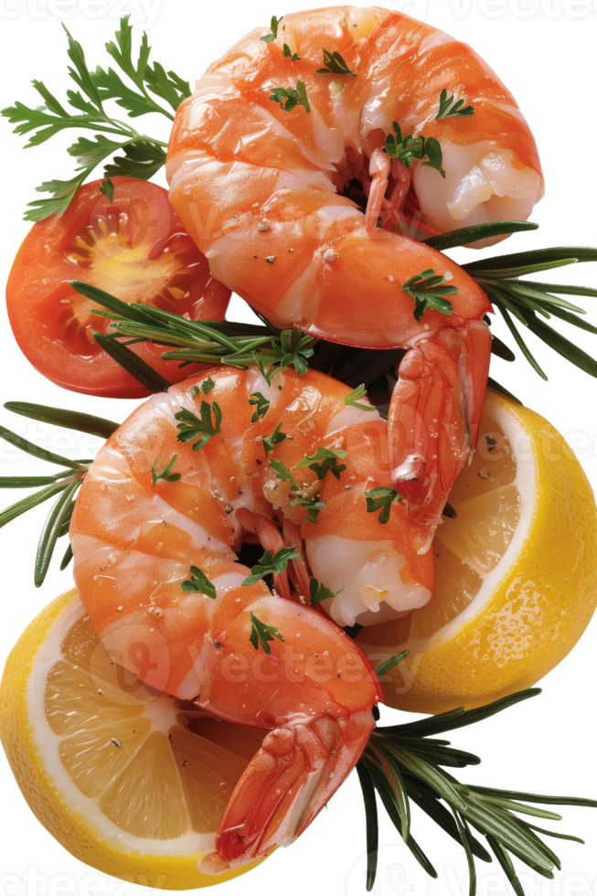 Fresh Shrimp with Lemon and Herbs on a Wooden Background for Cooking and Gourmet Food Presentation png