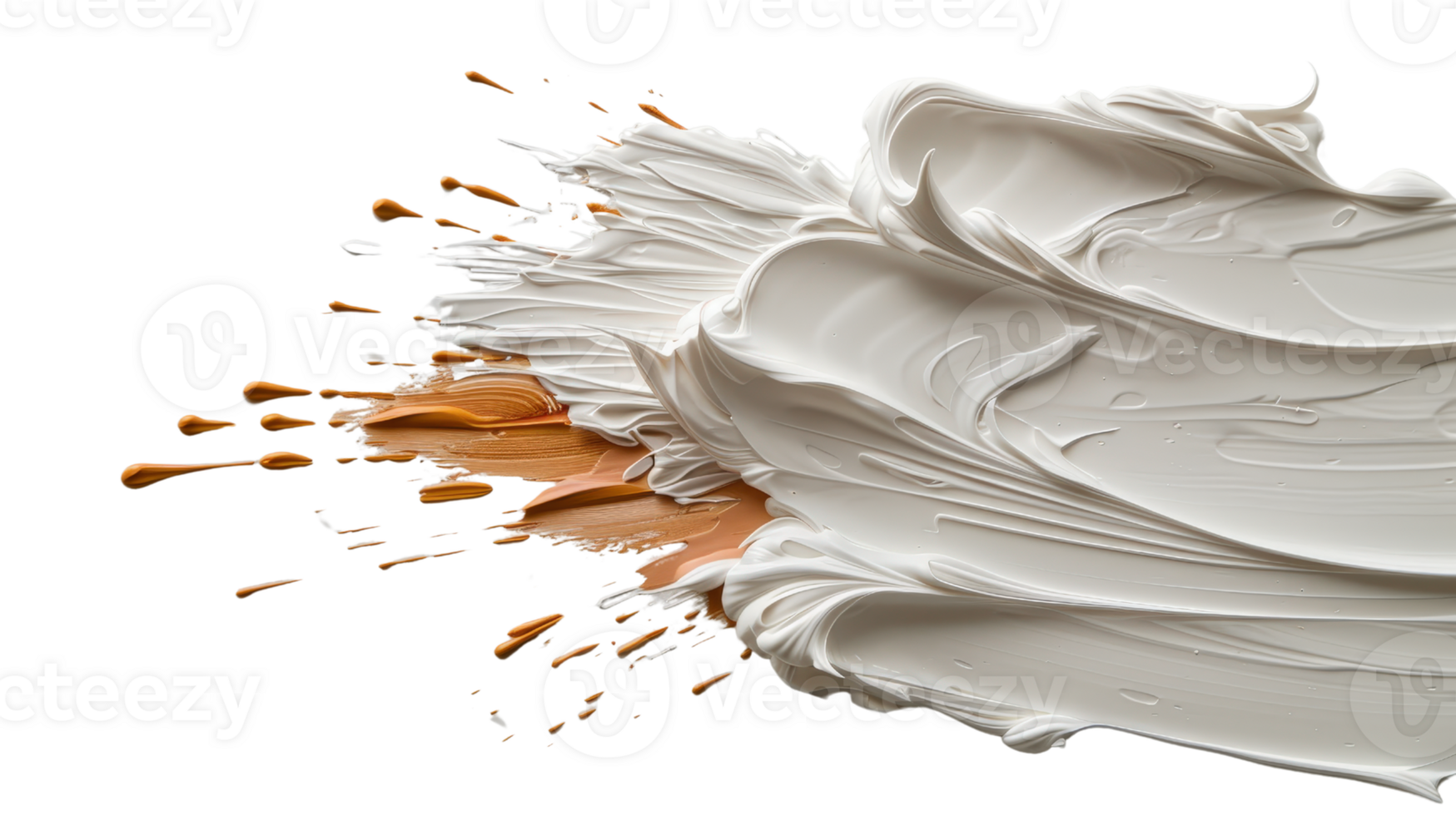 Dynamic Abstract Swirl of Creamy Paint Blending with Golden Swatches on a Black Background for Creative Projects png