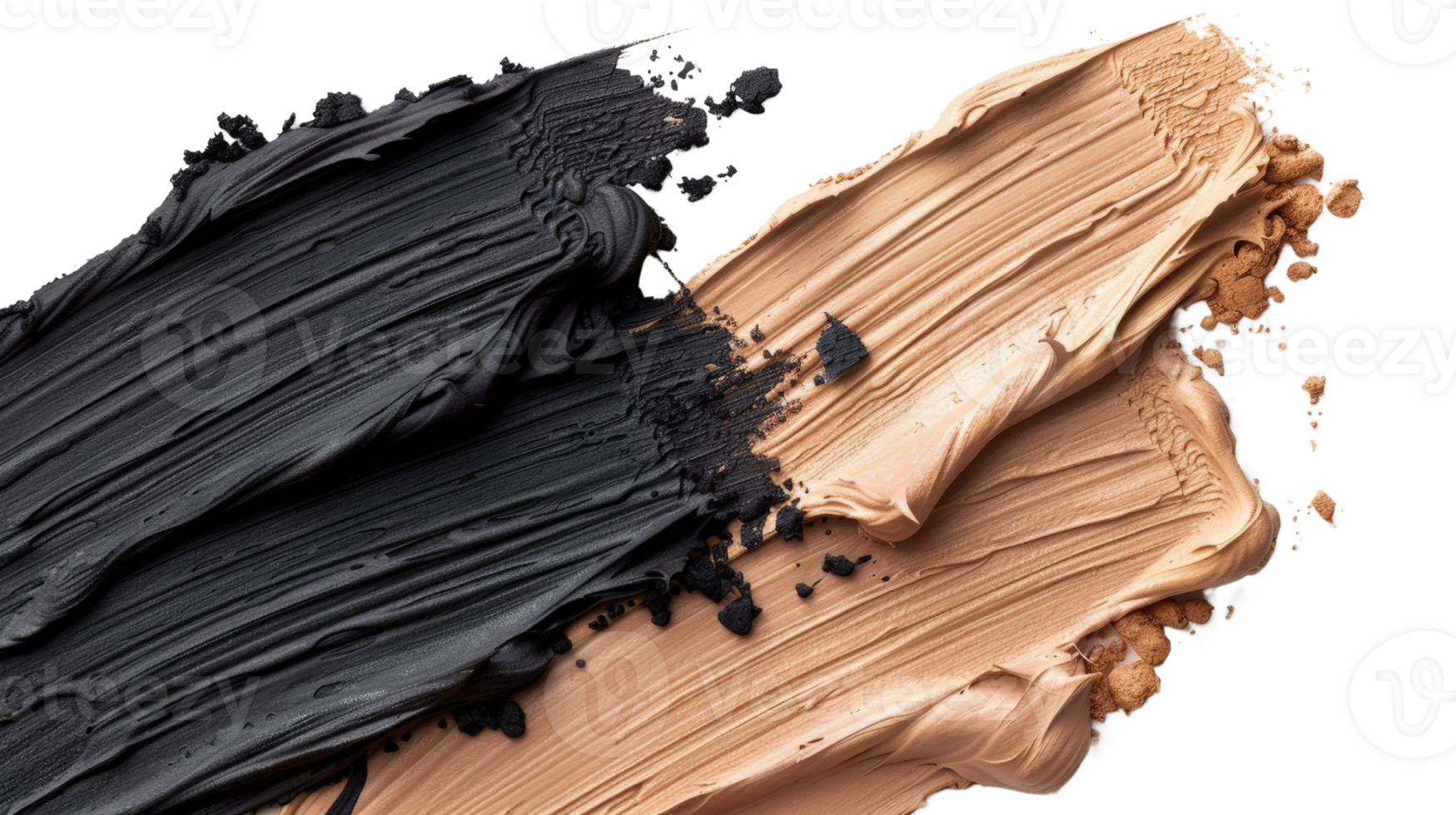 Abstract composition of black and beige paint smears highlighting texture and contrast on a clean background png