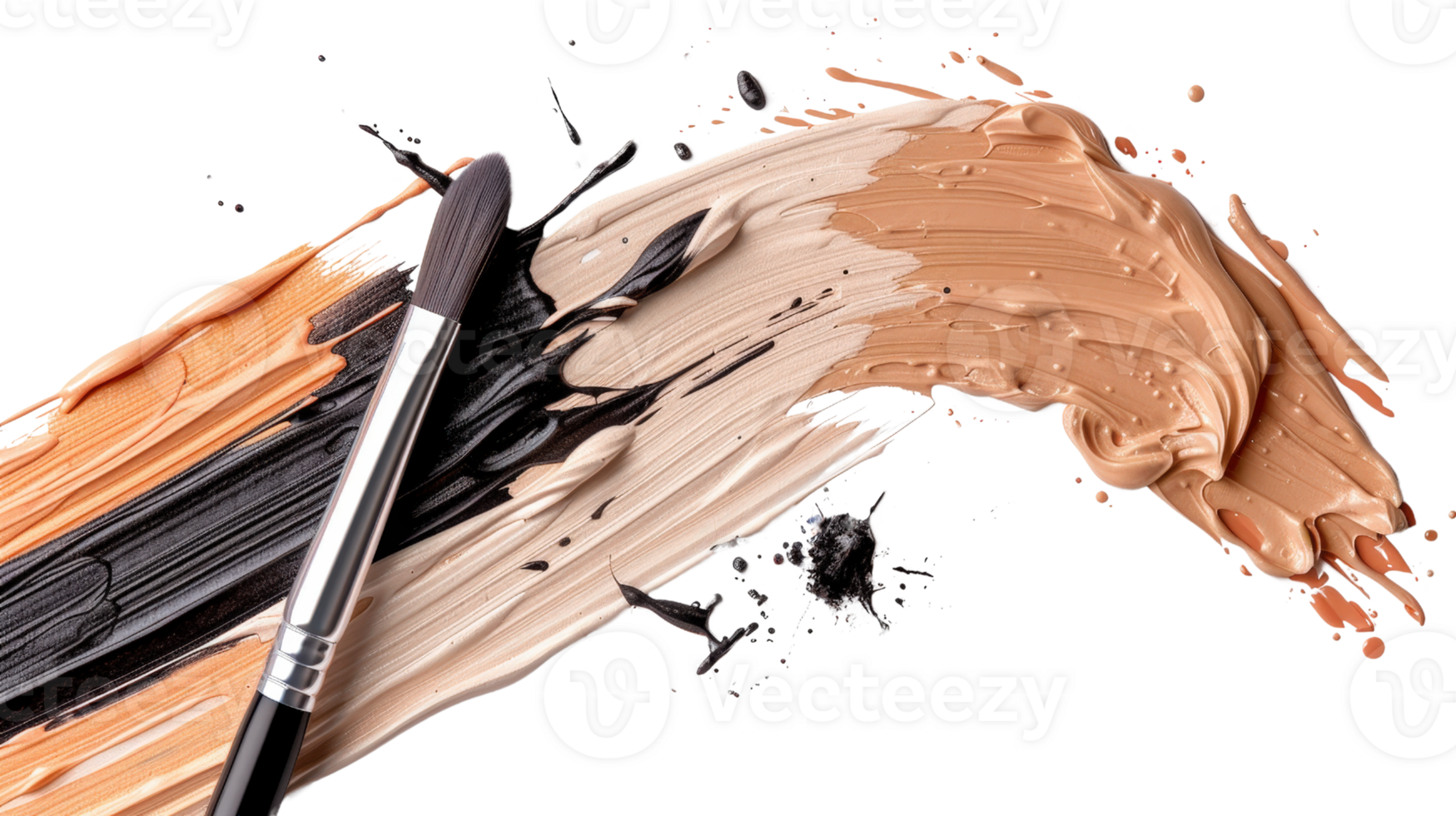 Artistic Colorful Streaks of Foundation with Makeup Brush Creating an Elegant Palette for Beauty and Cosmetics Enthusiasts png