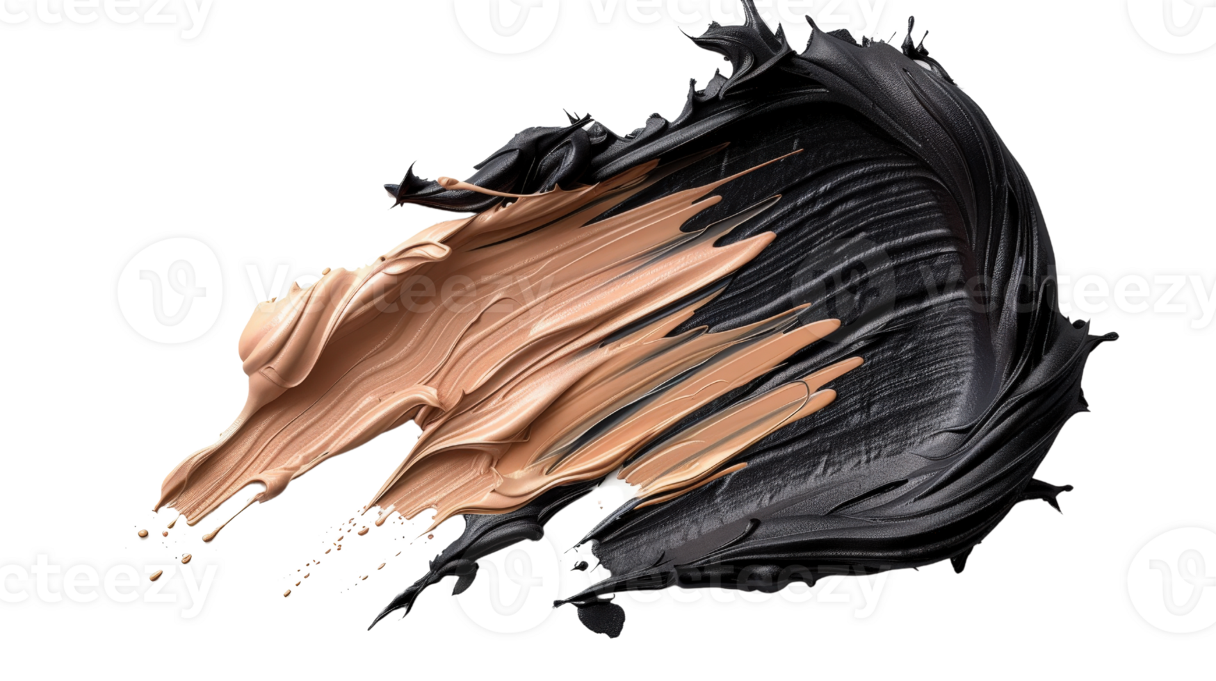 Creative abstract art featuring a dramatic swirl of beige and black paint with a textured finish on a white background png