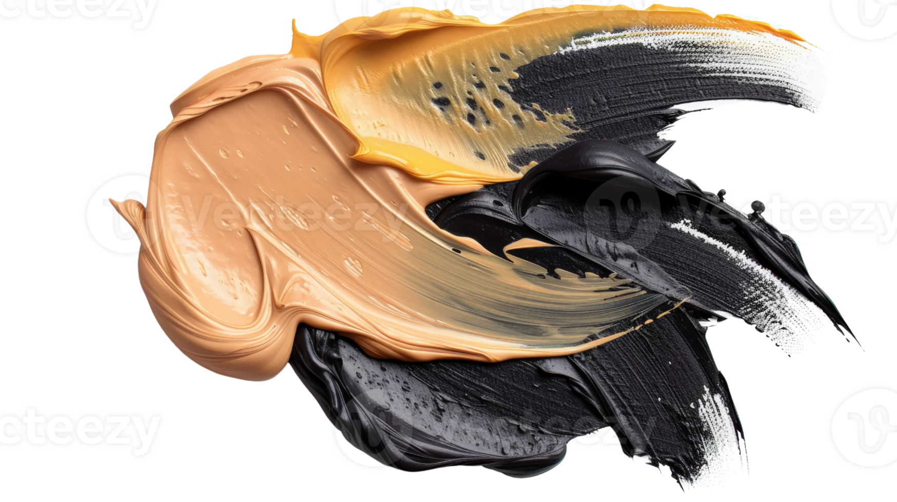 Abstract colorful paint strokes with beige, black, and yellow hues creating a dynamic artistic background texture png