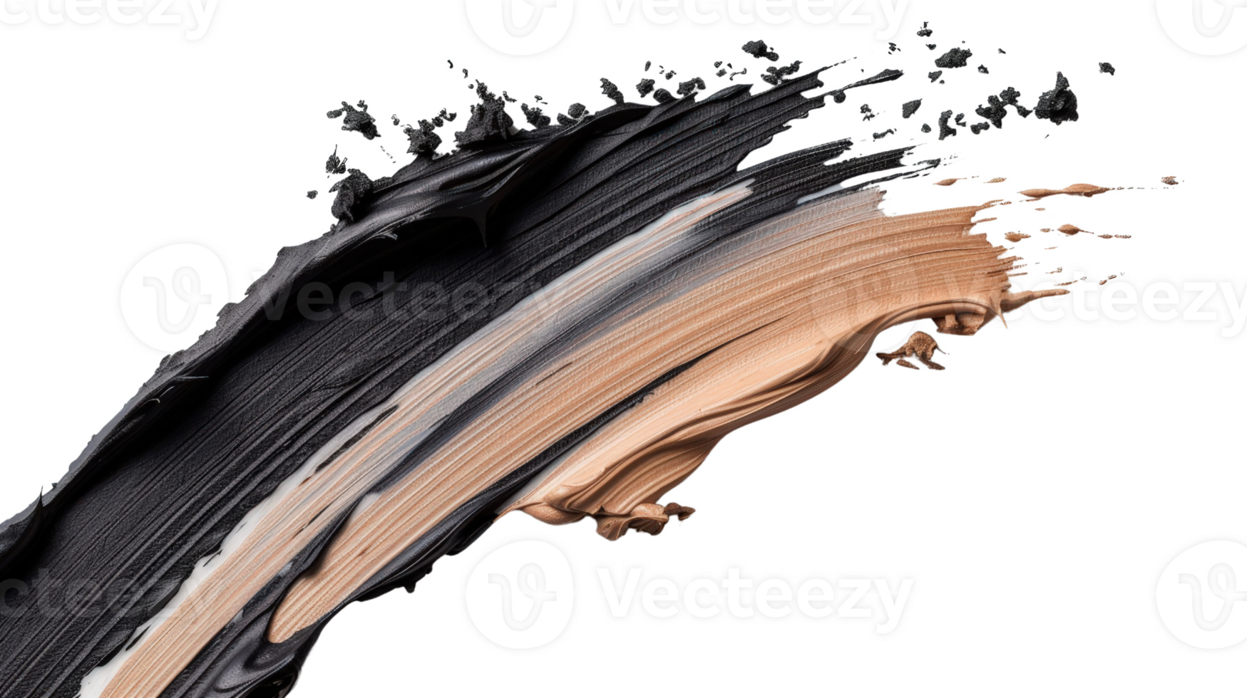 Abstract art brush stroke with black and metallic hues on transparent background for creative projects and design use png