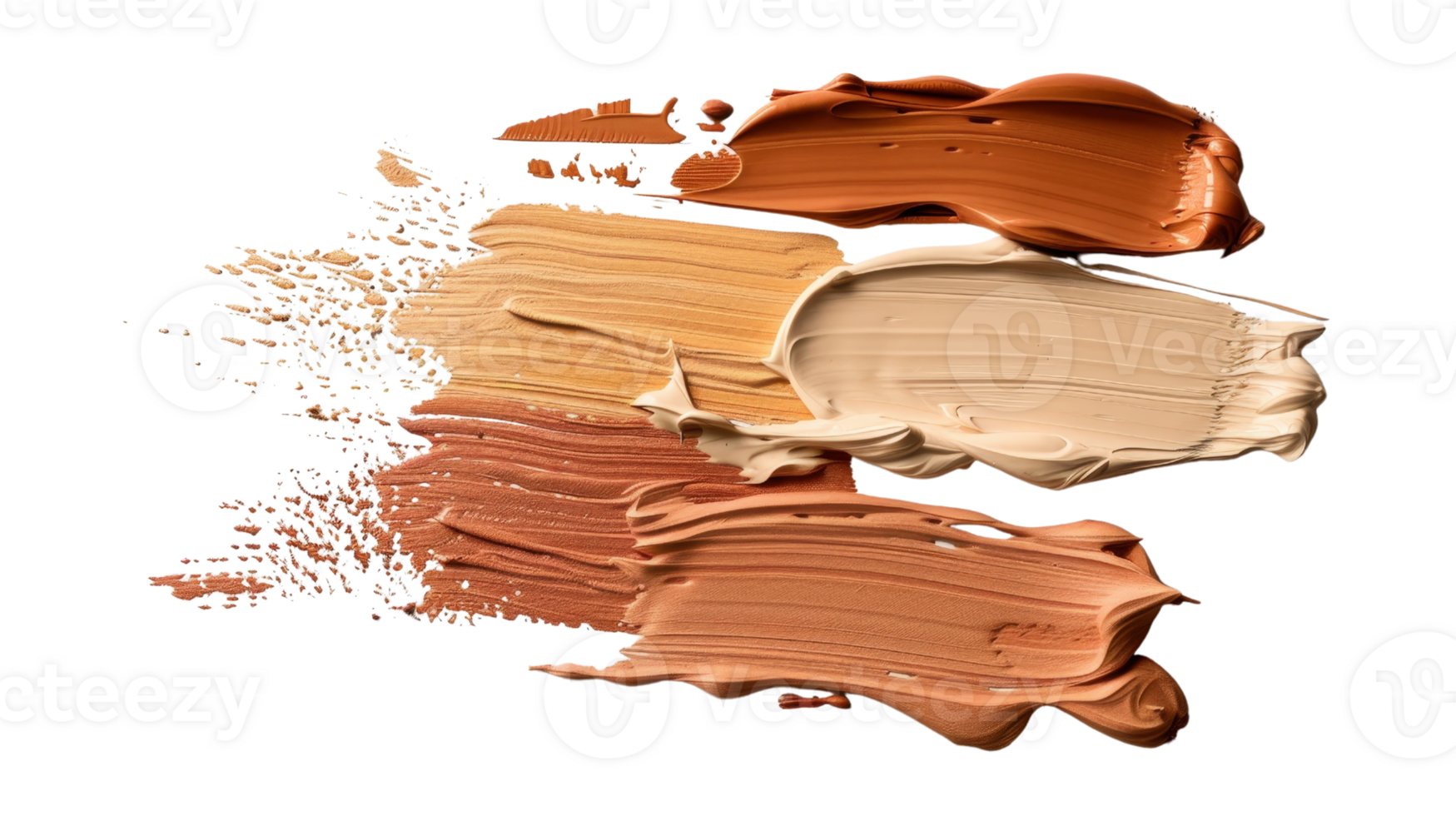 Diverse swatches of creamy foundation in different shades for beauty and makeup applications on a white background png