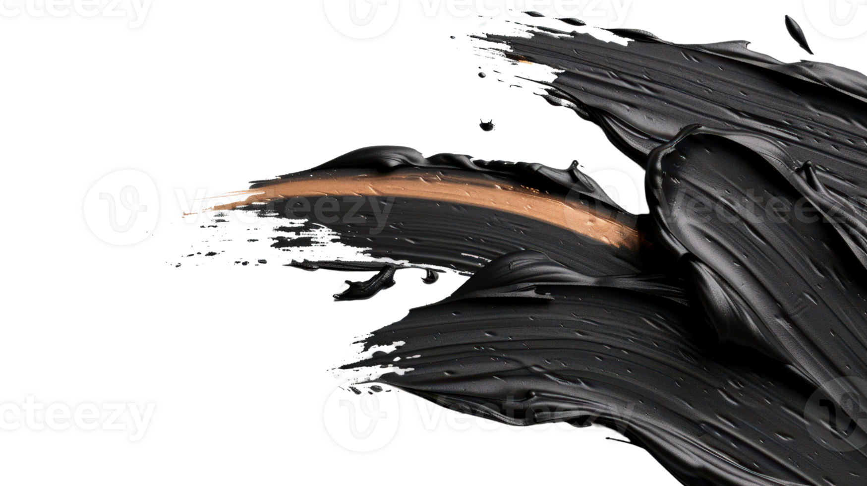 Abstract artistic texture of black and bronze paint streaks on a white background for creative projects and designs png
