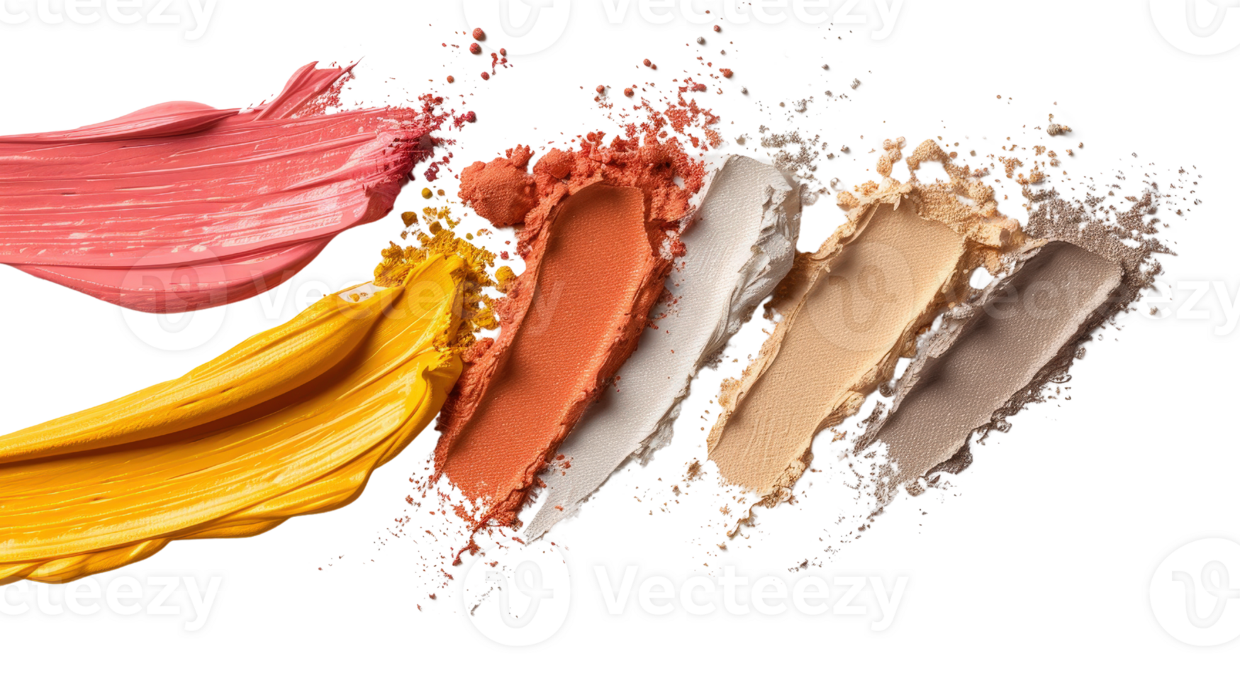 Vibrant Colors of Makeup Applied on Canvas with Brush Strokes and Creamy Textures Highlighting Artistic Beauty png