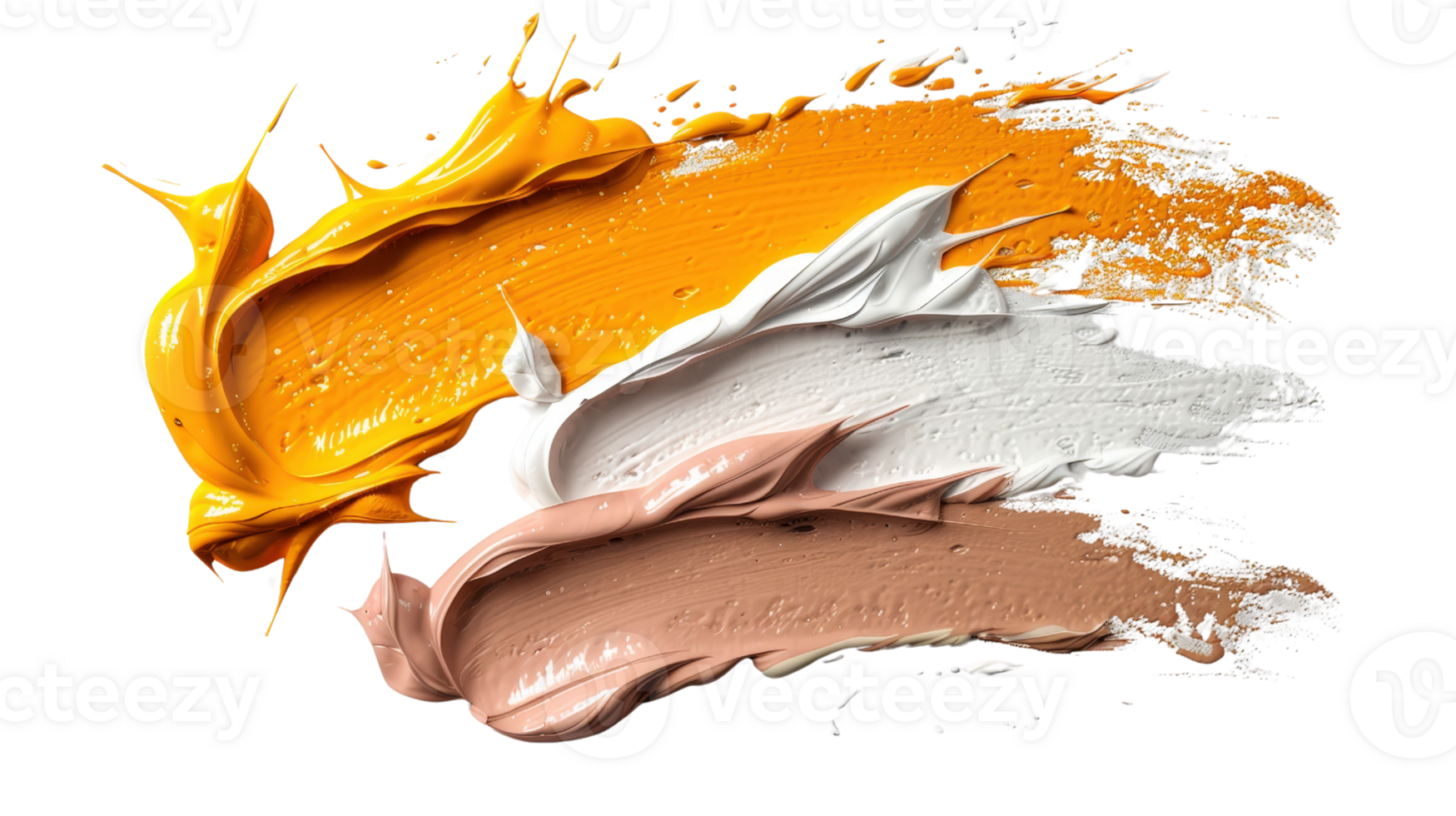 Vibrant Swatches of Yellow, White, and Beige Paint Blending Together in an Artistic Display on a White Background png