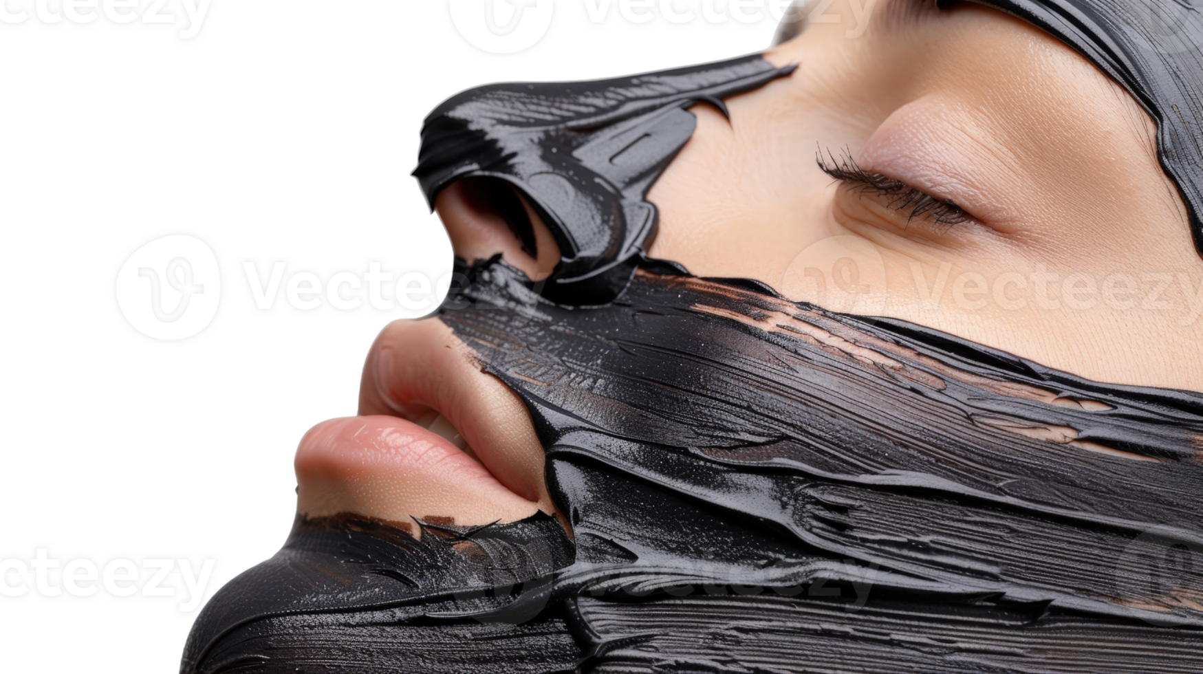 Close-up of Woman with Black Face Mask Applying Skincare Treatment for Beauty and Relaxation at Home or Spa Environment png