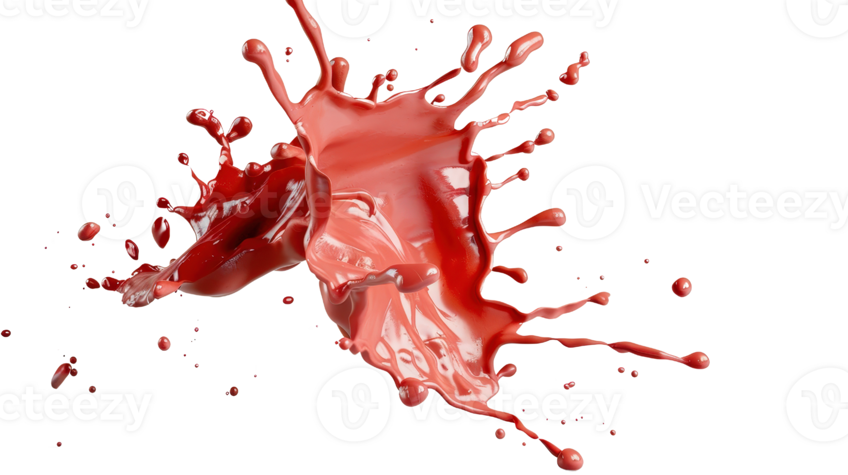 Vivid Red Splash of Paint Captured in Motion on a White Background with Droplets and Dynamic Flowing Effect png