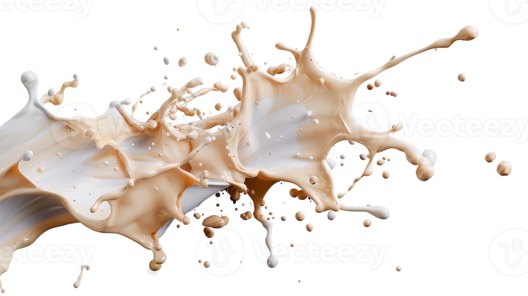 Dynamic splash of creamy liquid creating artistic shapes on a black background for creative design projects png