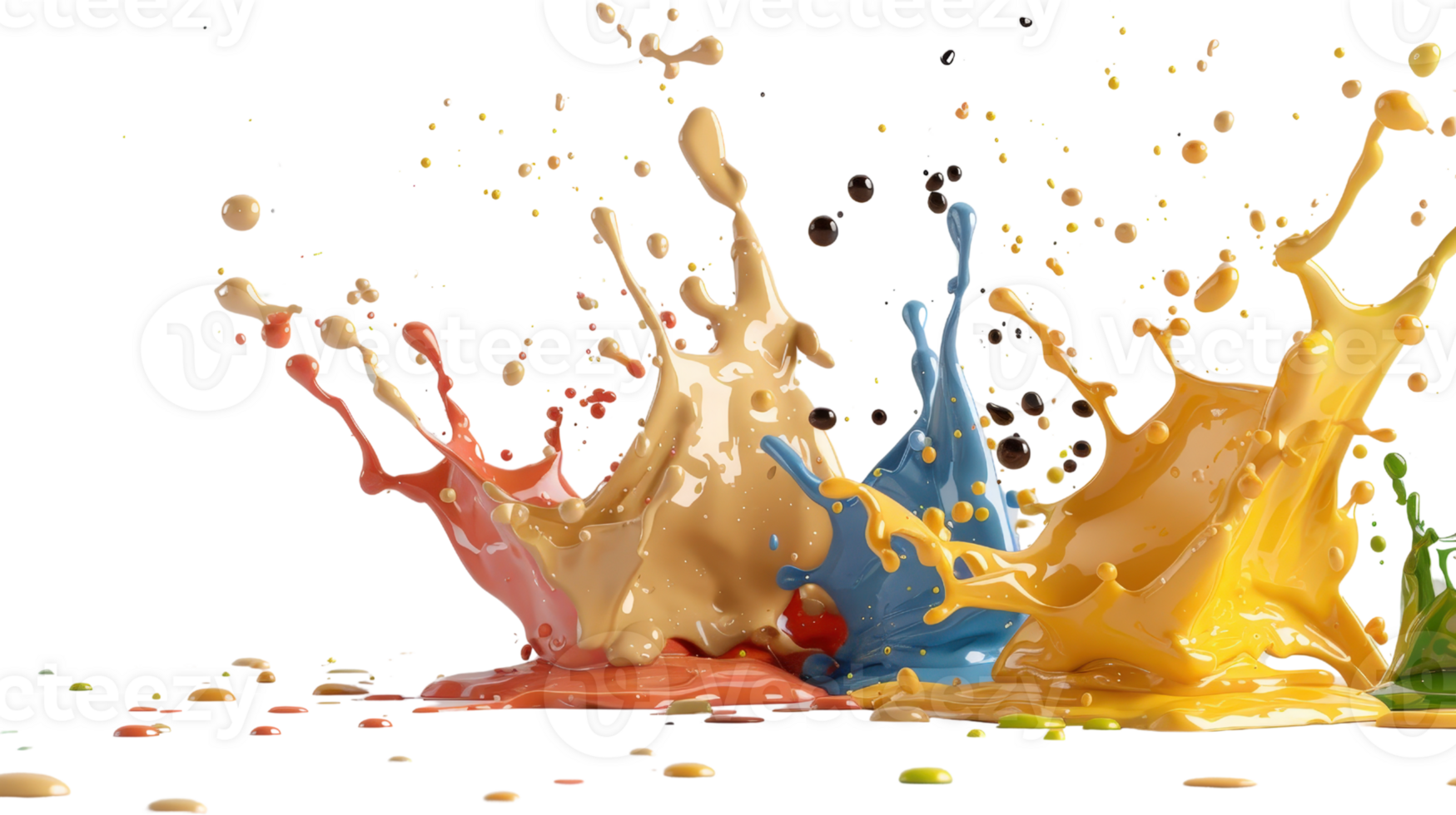 Vibrant Splashes of Colorful Paint Creating Artistic Patterns and Dynamic Visual Effects in a Studio Setting png