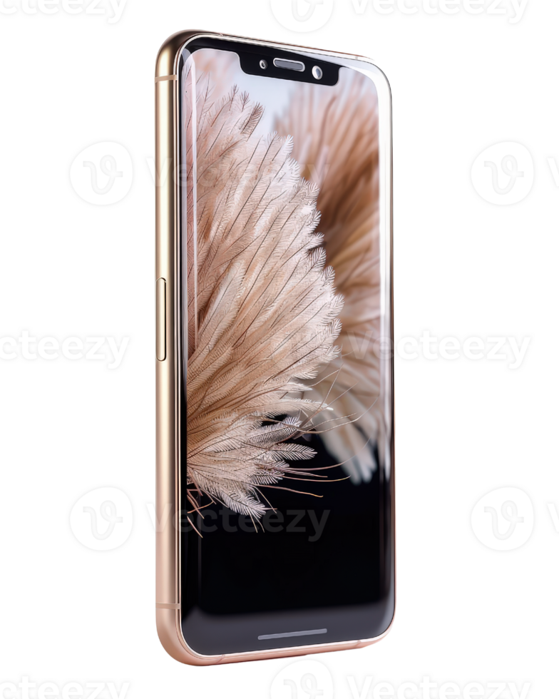 Close-Up of Smartphone Display with Textured Feather Design Displayed on Screen in Elegant Gold and Black Color Scheme png