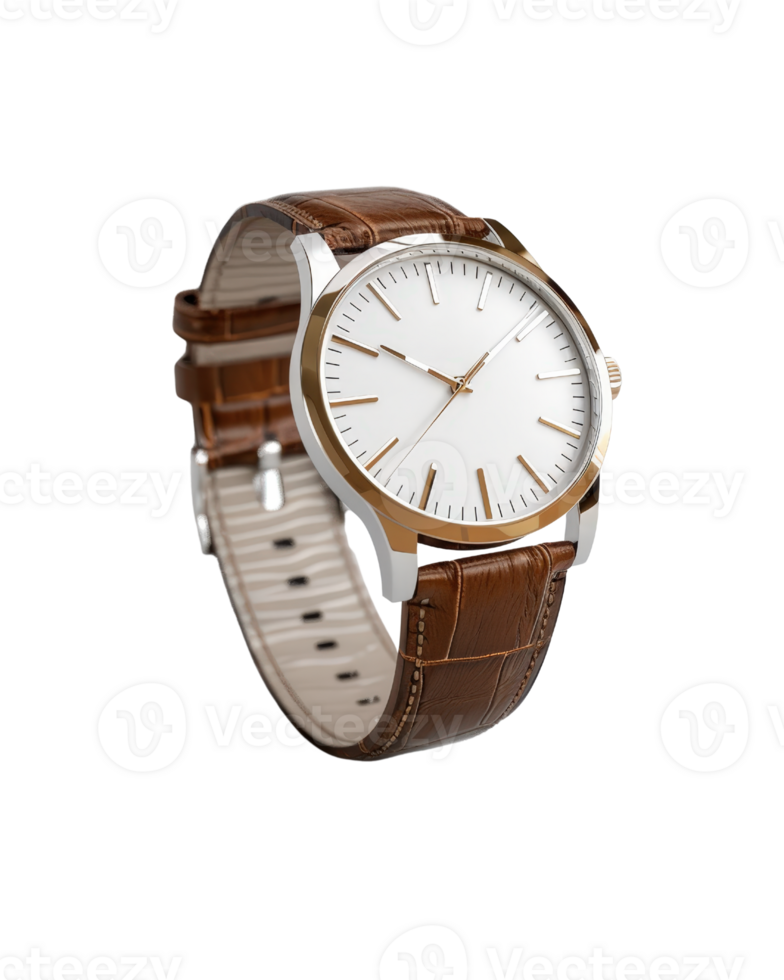 Elegant Minimalist Wristwatch with Leather Strap and White Dial, Perfect for Formal and Casual Attire png
