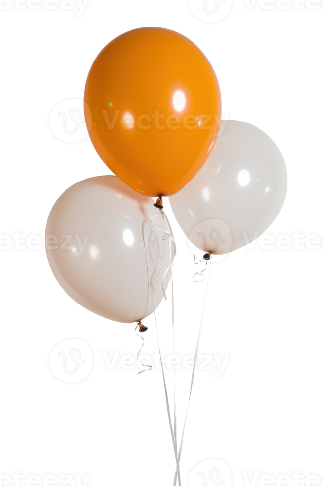 Three Colorful Balloons in Bright Orange and White Displaying Joyful Celebration and Festive Atmosphere png