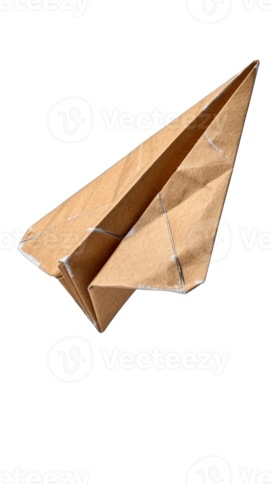 Simple Brown Paper Airplane on White Background with Clean Lines and Unique Craftsmanship for Creative Projects png