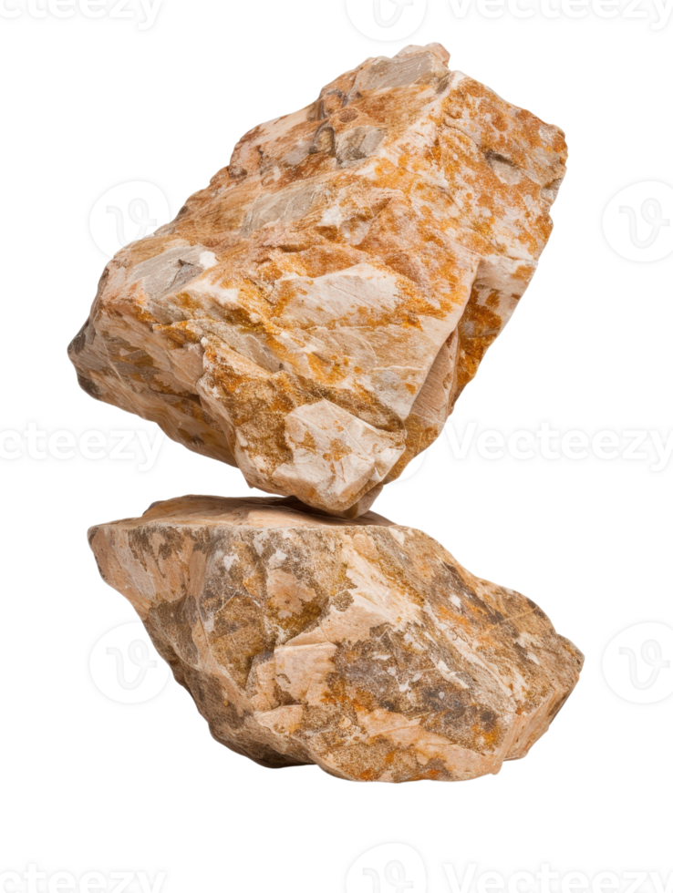 Balanced Natural Rock Formation with Unique Textures and Earthy Tones on a White Background png