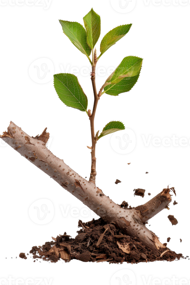 Young Plant Growing from Soil with Fresh Leaves and Branches Against a White Background for Nature and Growth Themes png