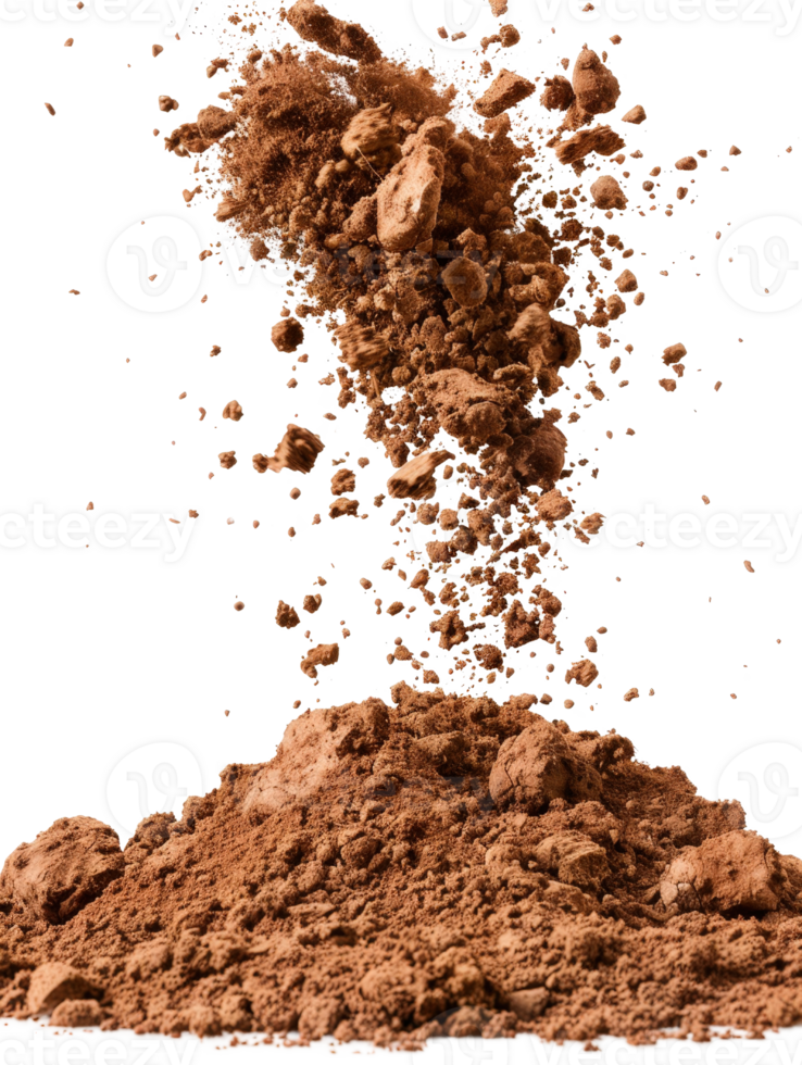 Brown Powder Erupting from a Pile with Flying Dust Particles in an Artistic Display of Motion and Texture png