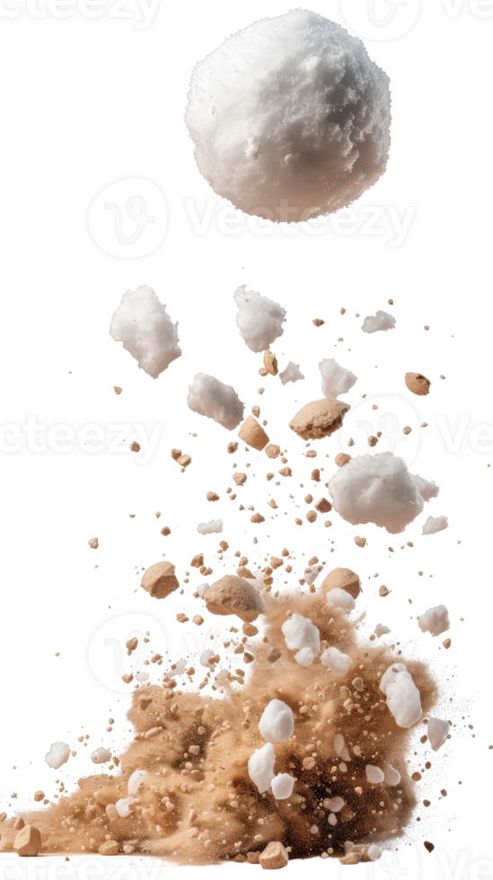 Dynamic Explosion of White Powder and Dirt Against a Dark Background Capturing Motion and Energy in a Dramatic Scene png