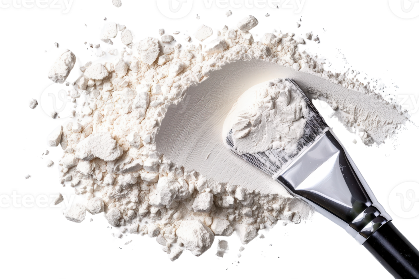 White Powder on a Dark Background with a Brush Highlighting Fine Texture and Versatile Uses in Beauty and Art png