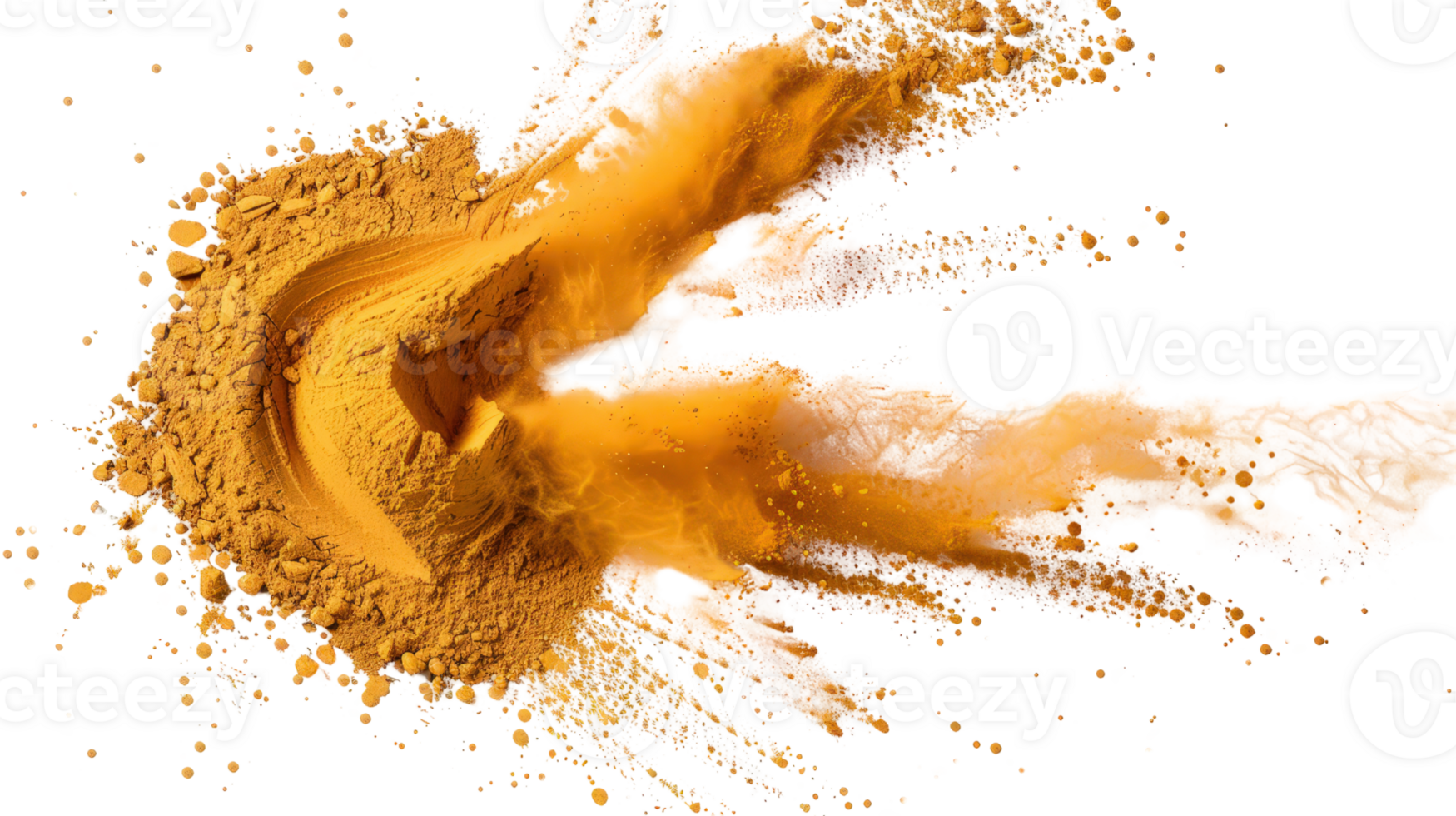 Vibrant Yellow Powder Explosion on Black Background Creating Dynamic Artistic Visual Effect and Texture png