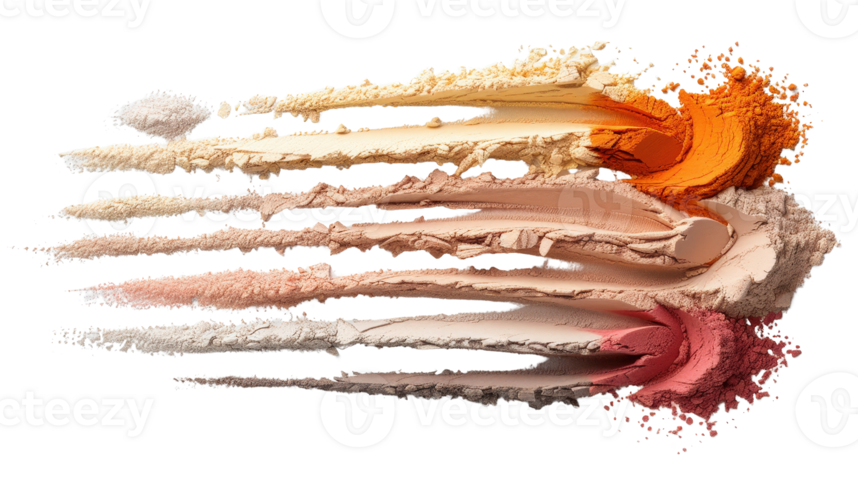 Vibrant Swatches of Creamy Makeup Foundation and Blush With Textured Brush Strokes on Black Background png