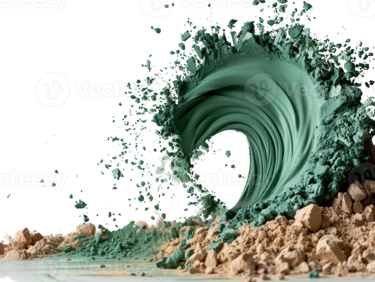 Abstract representation of a wave created with turquoise powder depicting motion and energy in a creative art form png