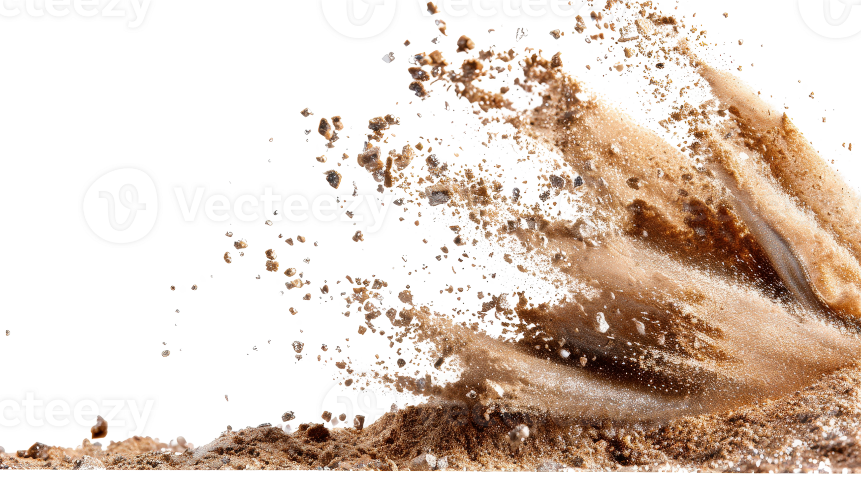 Dynamic Splash of Brown Liquid and Mud Surface Erupting in a Spray of Water Droplets and Powdery Substance png