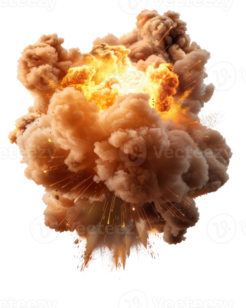 Explosive Smoke and Fire Eruption Creating Dramatic Scene of a Powerful Explosion against a Transparent Background png