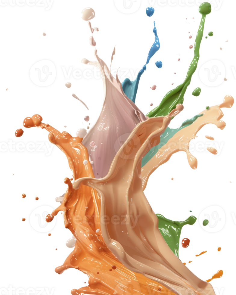 Vibrant Splash of Colorful Liquid Paints in Dynamic Motion Captured in High-resolution Artwork png