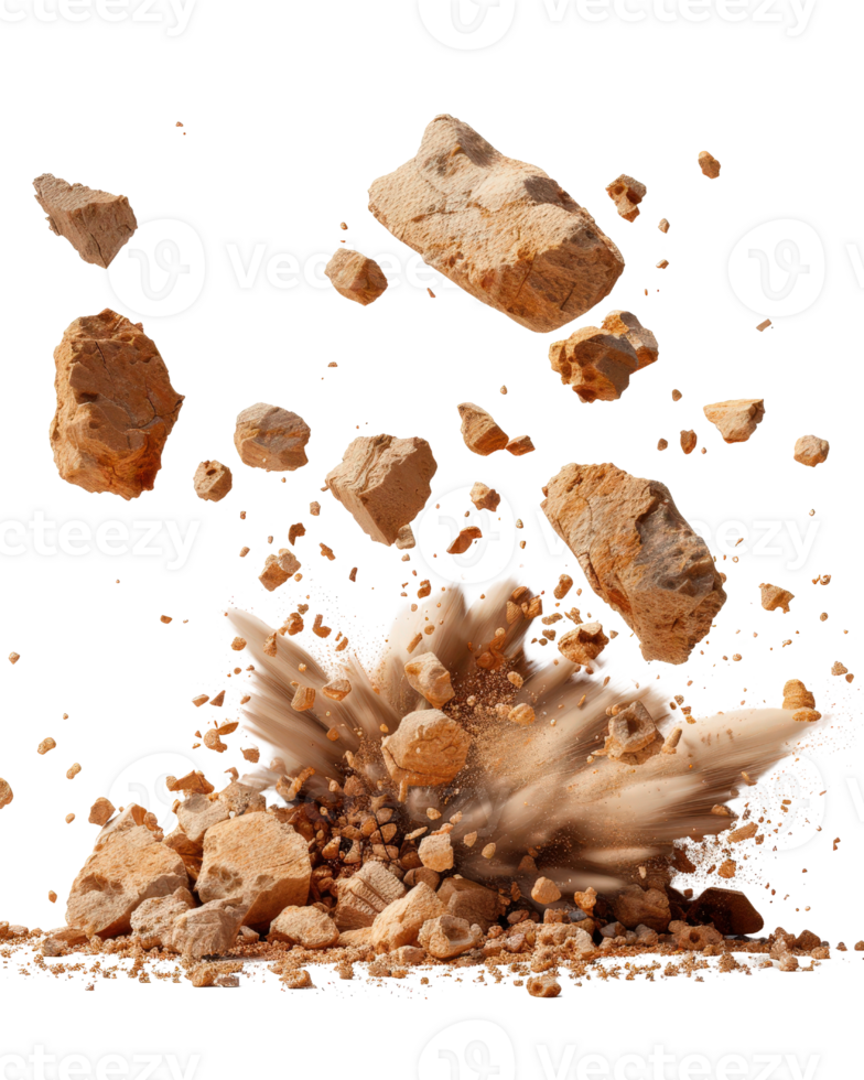 Explosion of Dust and Debris from Rock Fragmentation Against a Black Background Capturing Dynamic Movement and Energy png