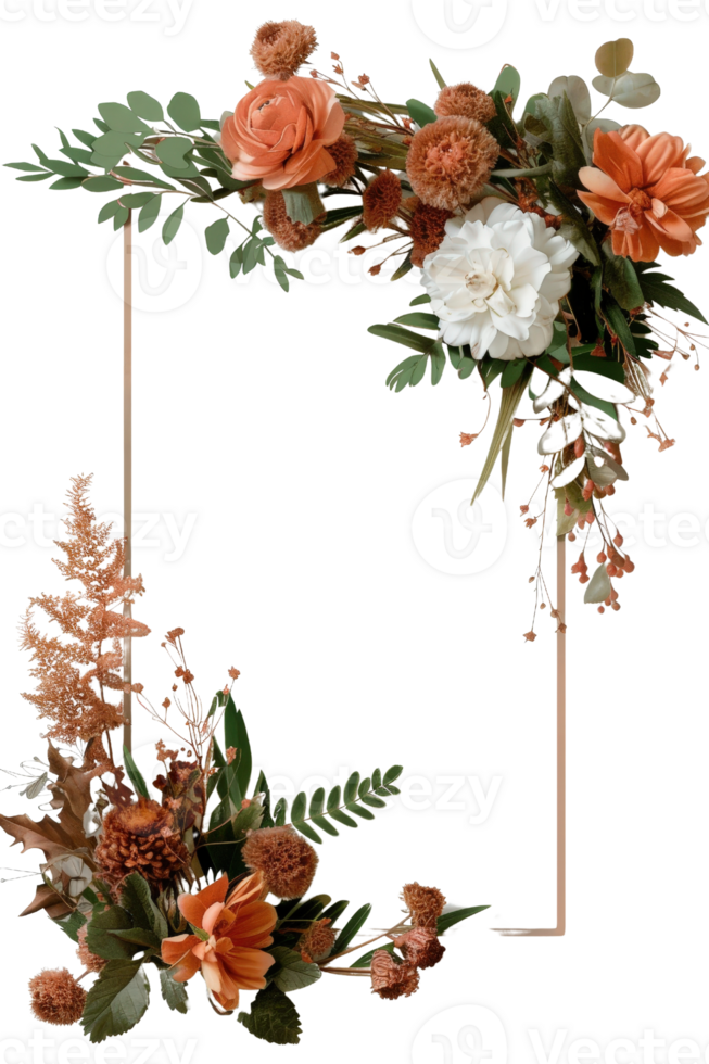 Elegant Floral Frame Composition with Peach and White Flowers and Greenery for Artistic Decoration or Background Use png