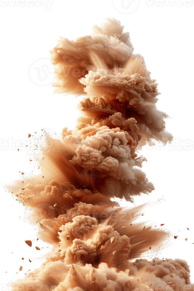 Explosive Dust Cloud with Brown and Tan Tones against Black Background Capturing Dynamic Movement and Abrupt Energy Release png