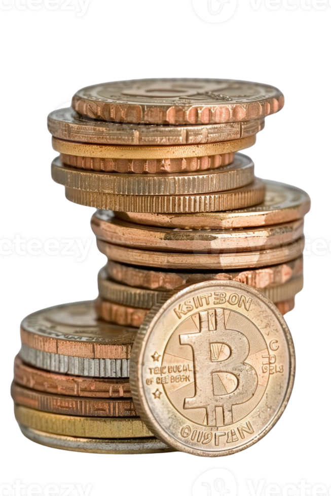 Stacked Coins with Bitcoin Symbol Highlighting Digital Currency Rise and Investment Opportunity in Cryptocurrency Market png