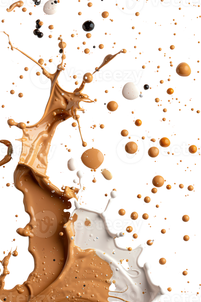 Dynamic Splashes of Brown and White Liquid Against a Black Background Creating a Stunning Visual Impact png