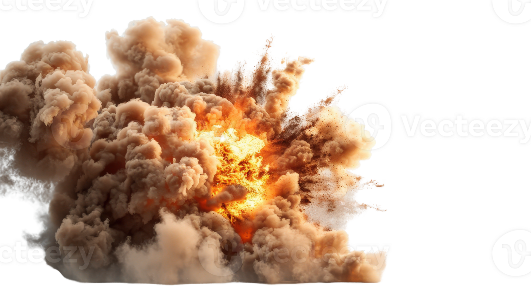 Dramatic Explosion Cloud with Fiery Core and Billowing Smoke Plume Creating a Powerful Visual Impact in an Open Environment png