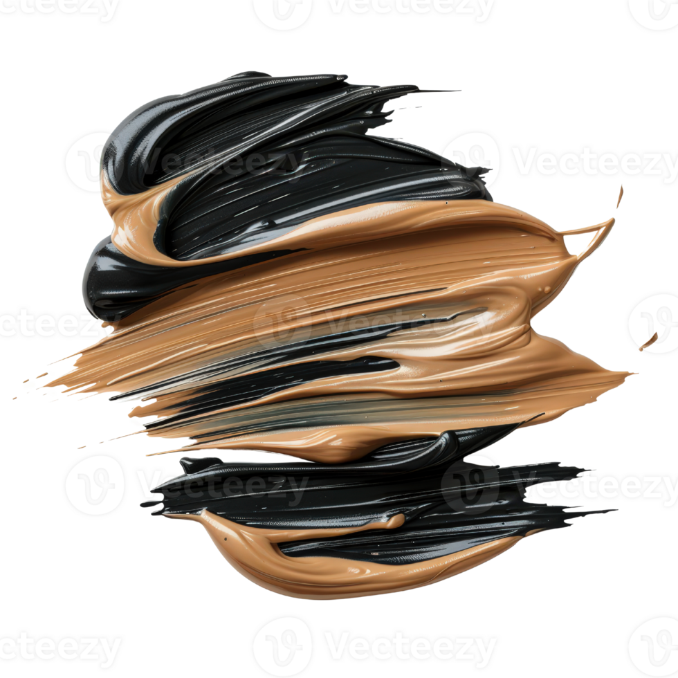 Abstract swirl of brown and black paint with glossy texture on a white background for creative designs and artwork png