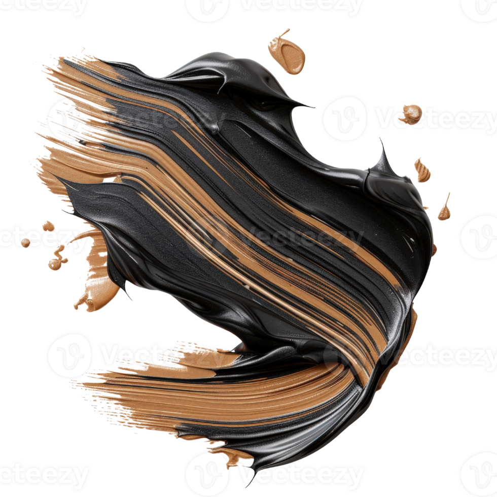 Abstract art creation with black and bronze paint swirls isolated on white background for creative projects and designs png