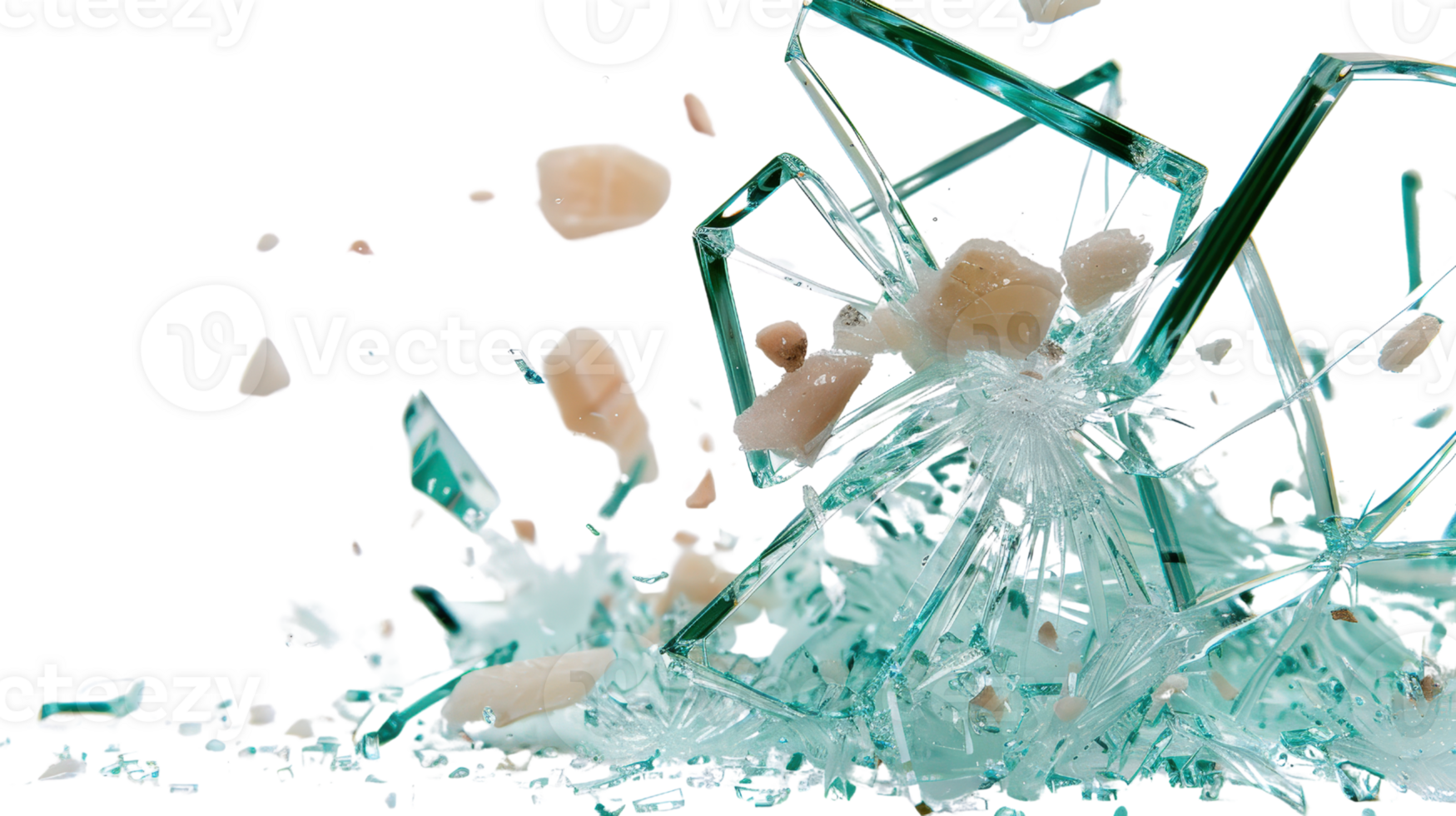 Shattered Glass Fragments in Motion, Dynamic Scene of Broken Pieces, High-Resolution Detail, Light Reflections and Texture png