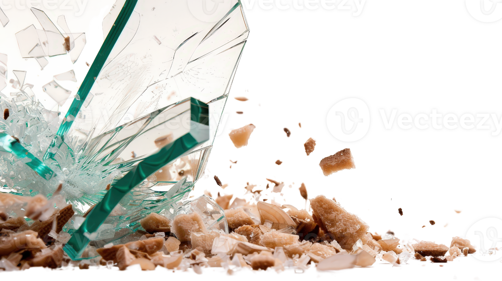 Shattered Glass with Fragments and Debris on White Background, Abstract Broken Structure, Sharp Edges and Chaos png