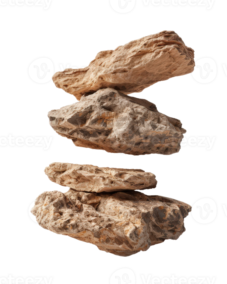 Balanced Natural Rocks in Vertical Arrangement Against White Background for Conceptual and Design Purposes png