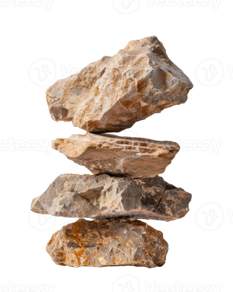 Stacked Natural Rocks in Balanced Arrangement Against White Background for Tranquil Outdoor and Nature Themes png