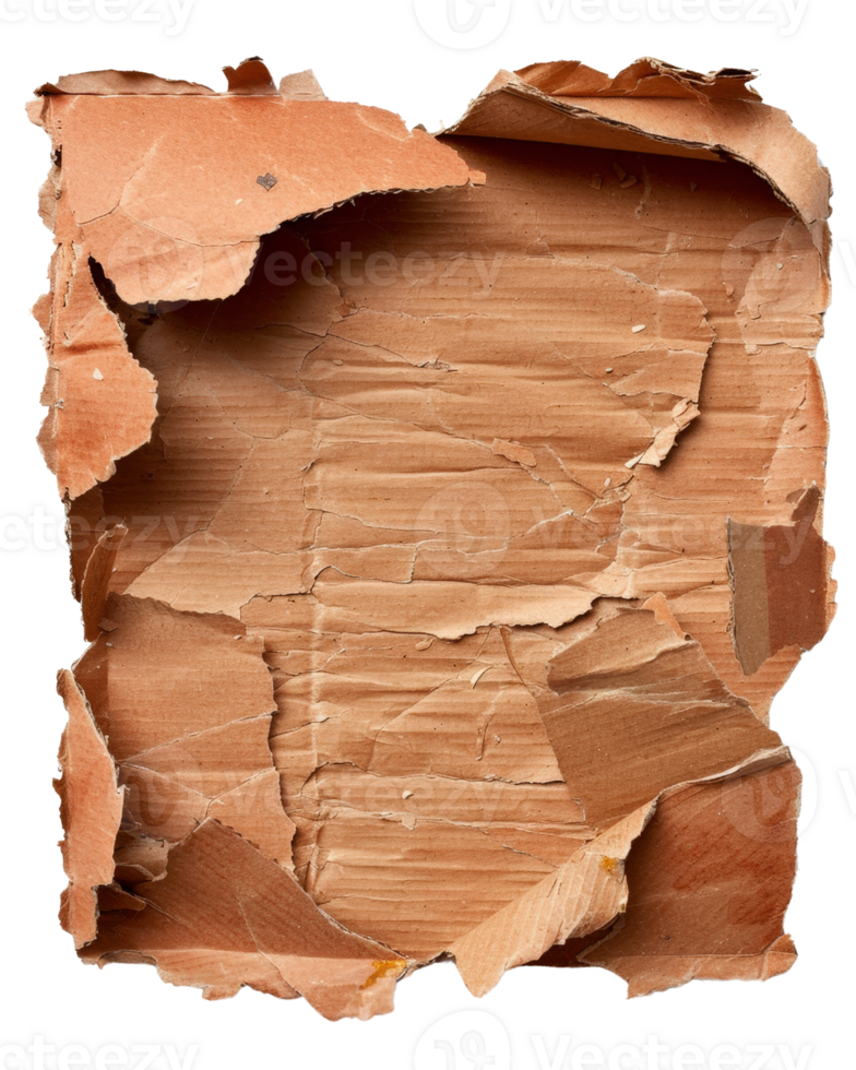 Torn and Crumpled Cardboard Texture with Natural Brown Color and Organic Layered Appearance for Background Use png