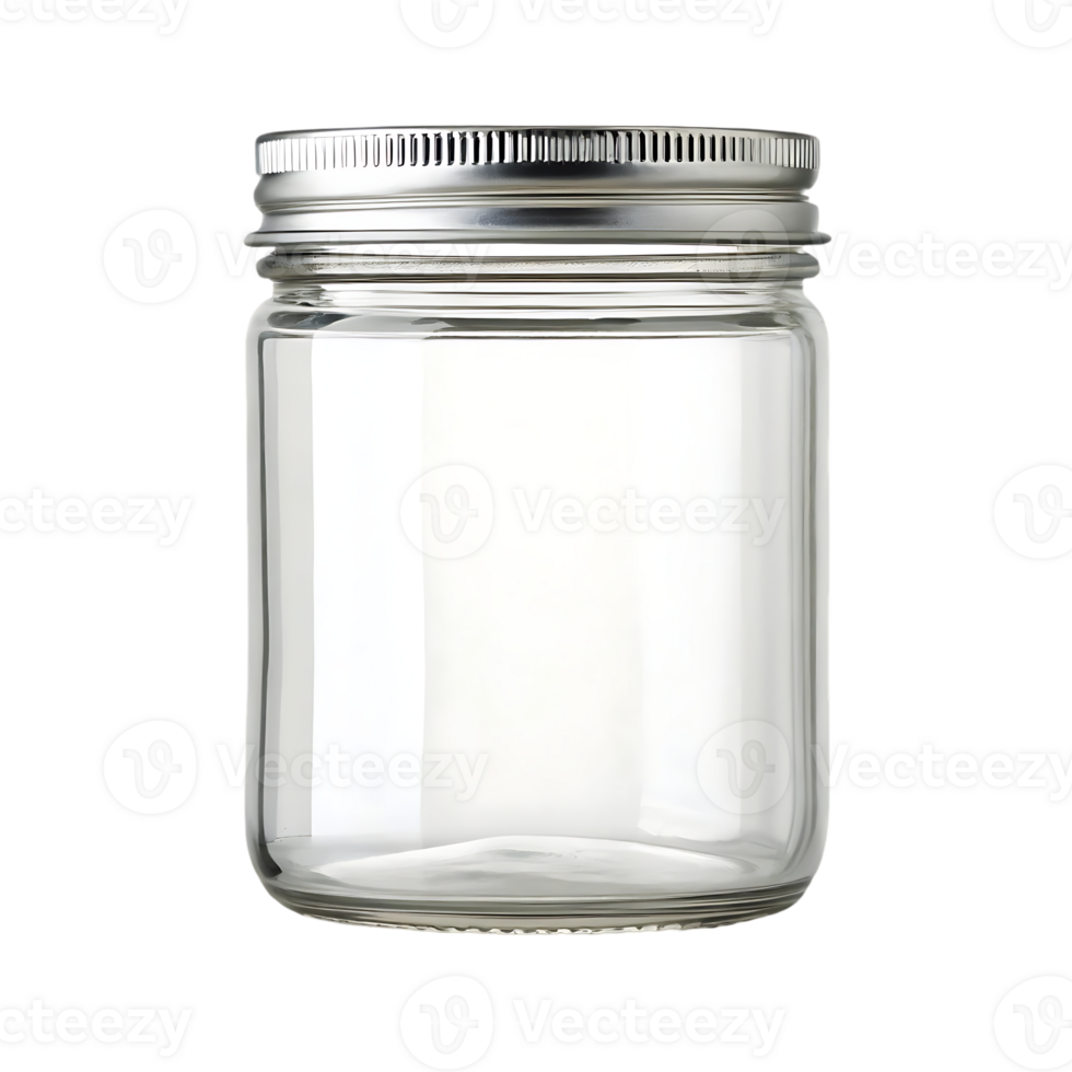 Empty glass jar with silver lid, isolated on white. png