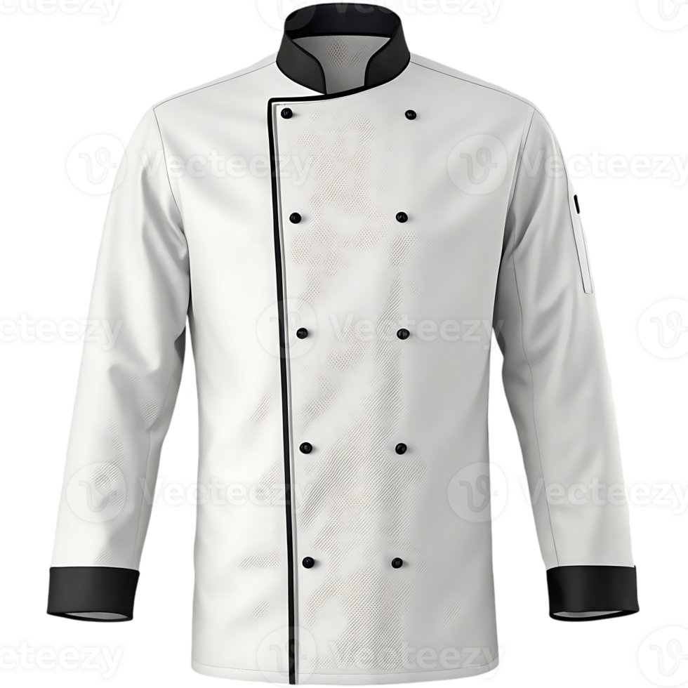 White chef jacket with black trim. Culinary uniform. png