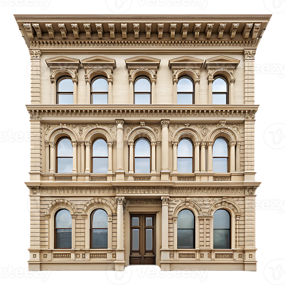 Elegant beige building facade with ornate details. png