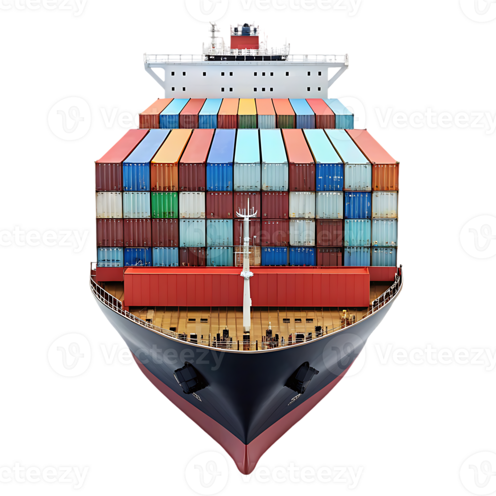Large container ship at sea, global trade and logistics. png