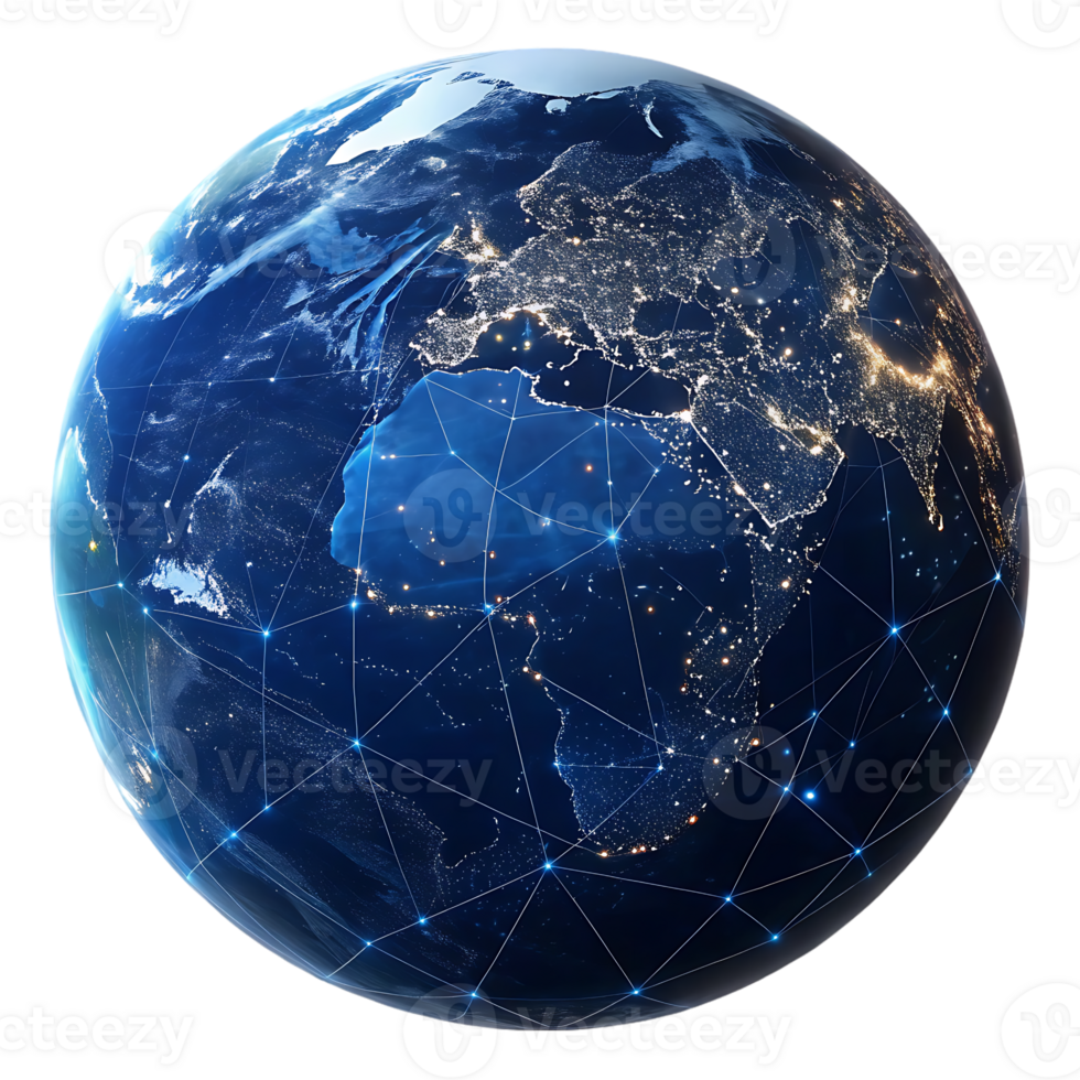 Global network connection, digital earth at night. png